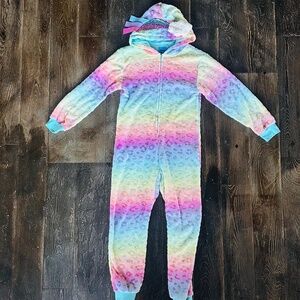 Sleep On It Rainbow Unicorn Onesie / Hooded Jumpsuit – Size M (10/12)